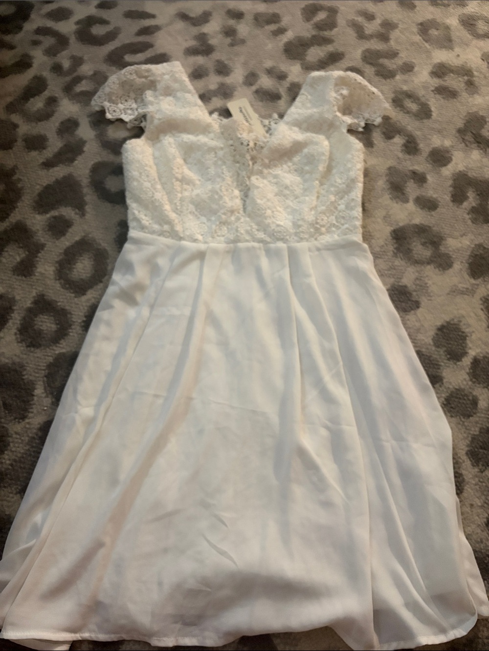 Impressions White Lace Bodice Chiffon A-Line Dress
